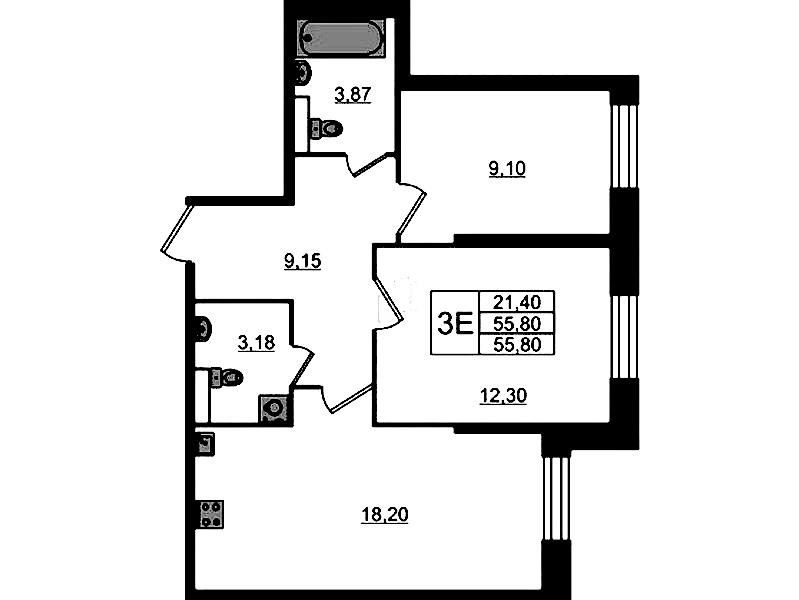 2-комнатная квартира 55.8 м², 1/23 эт., ЖК «Живи! В Рыбацком»